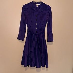 Diane Von Furstenberg Women’s purple collar midi dress a-line long sleeve size 6